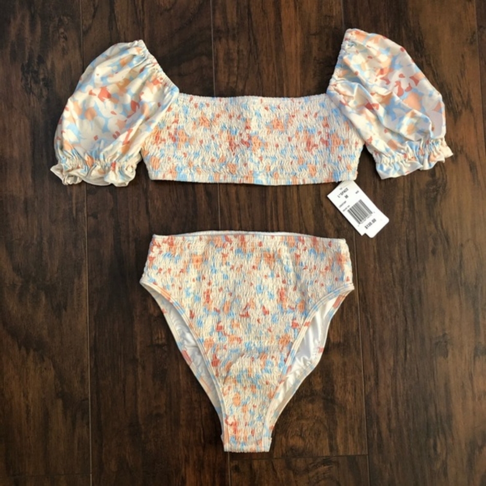 L*Space Goldie Top Barlette Bottoms Smocked Bikini